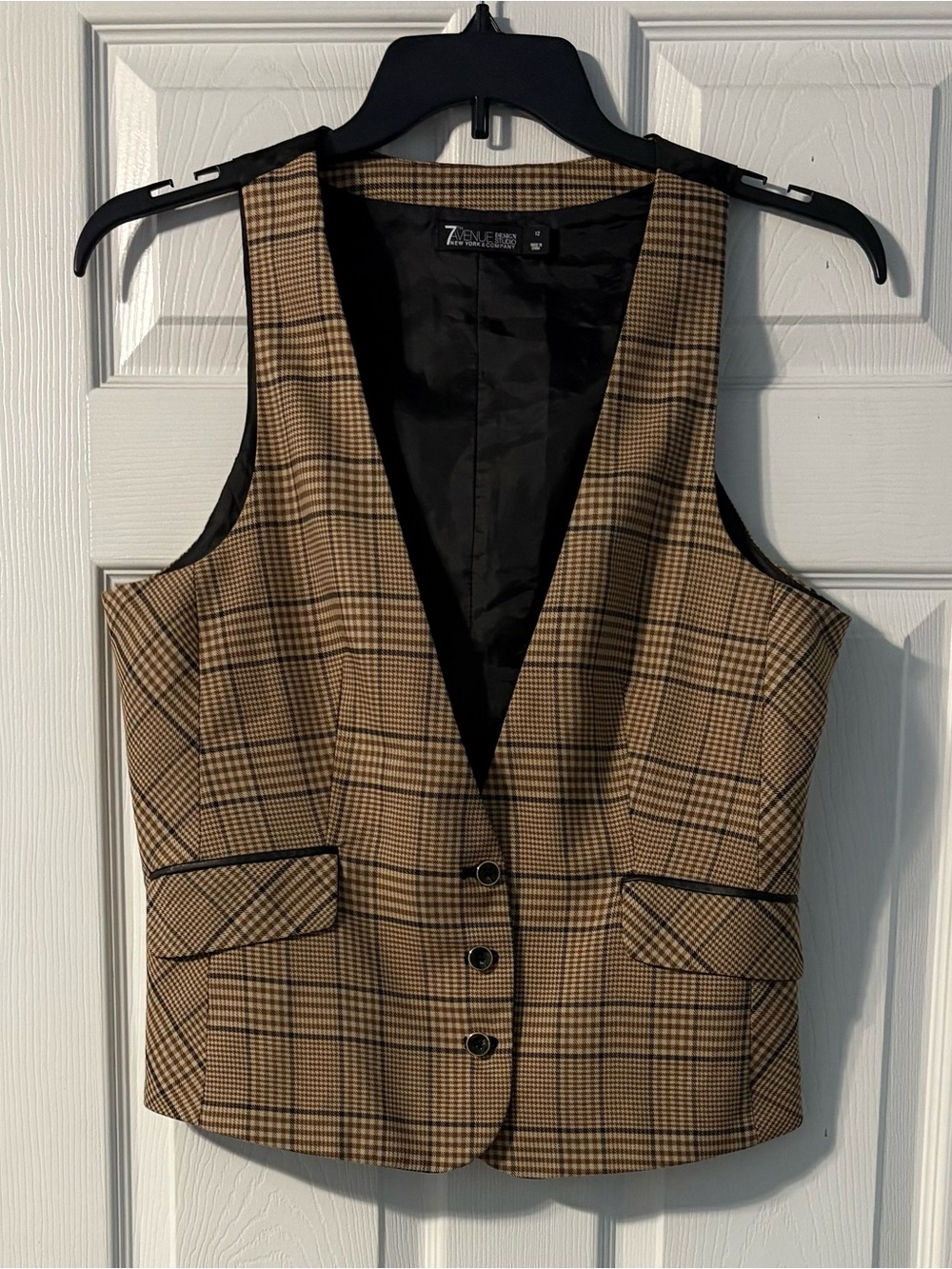 New York & Company Brown Plaid Tailored Vest